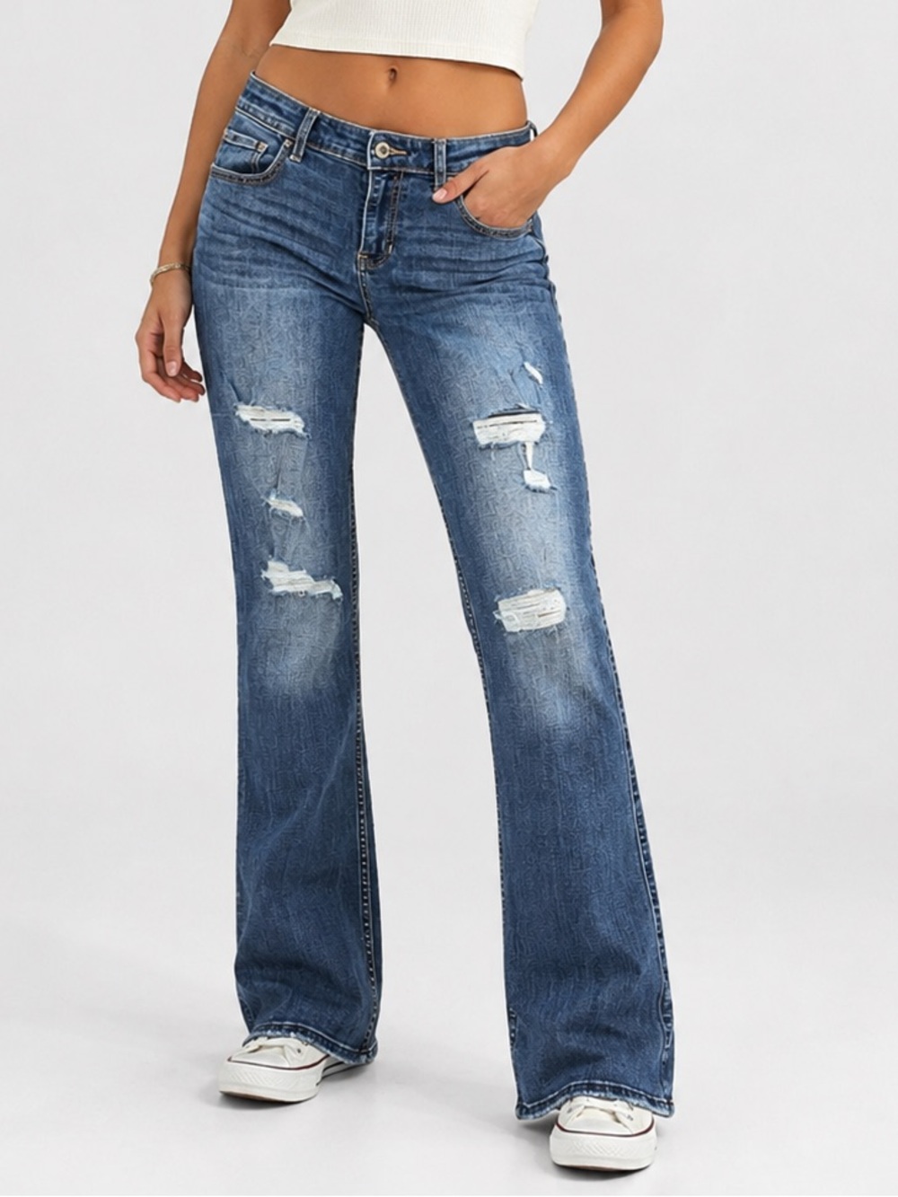 Hollister Low Rise Bootcut Jeans Distressed Y2K Style Size 29/9 Medium Wash